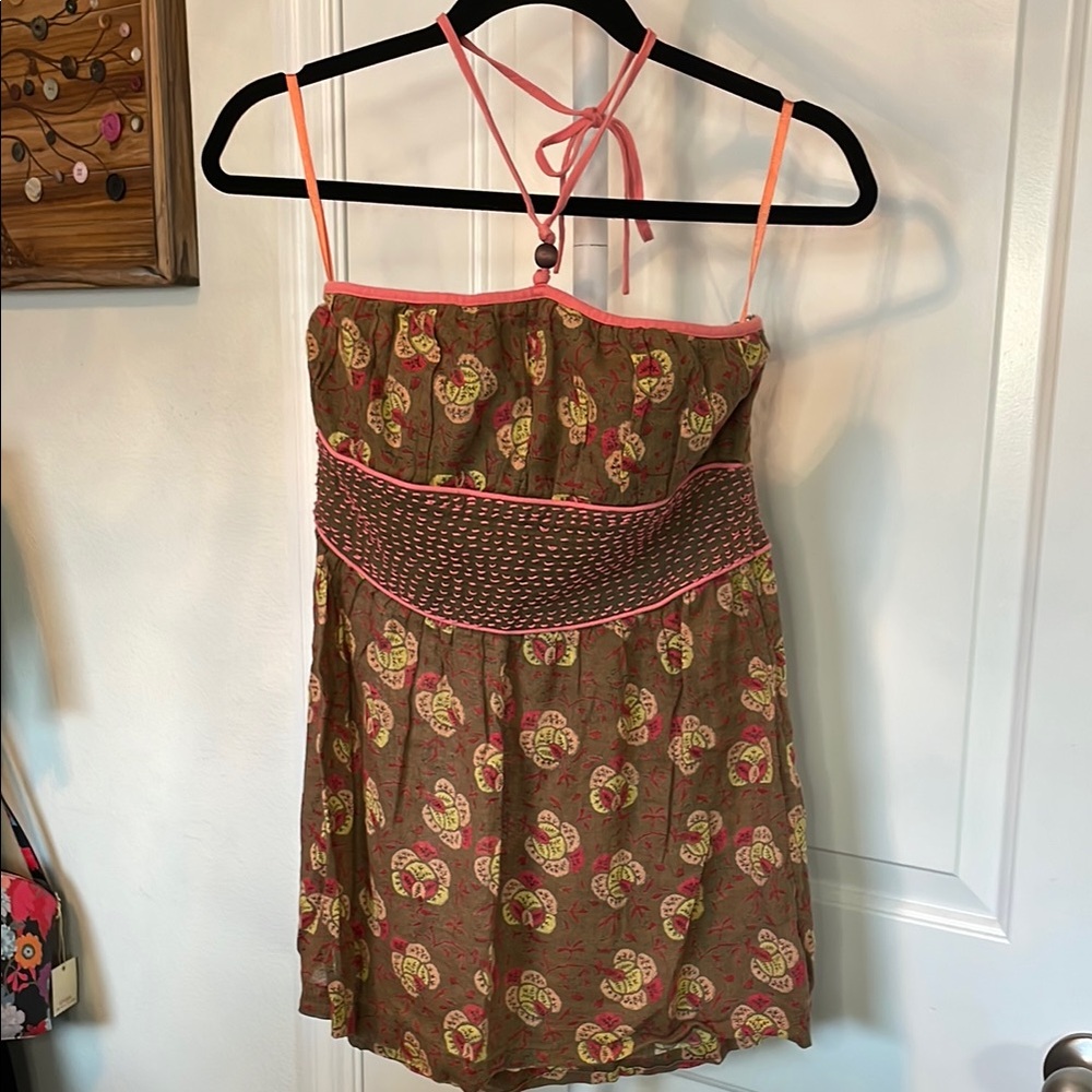 Free People Brown and Pink Halter Tunic